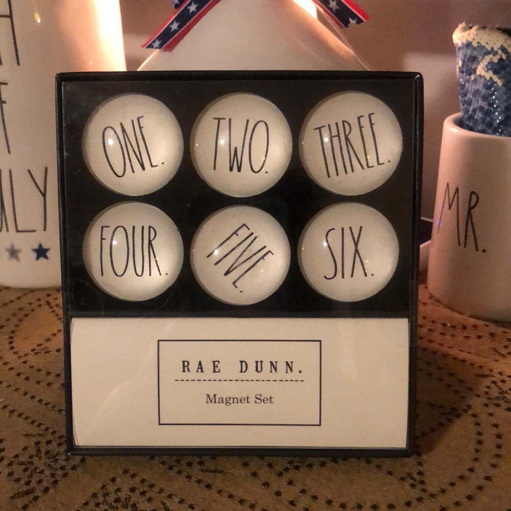 Rae Dunn ONE TWO THREE FOUR FIVE SIX  Set of 6 Glass-Dome Magnets